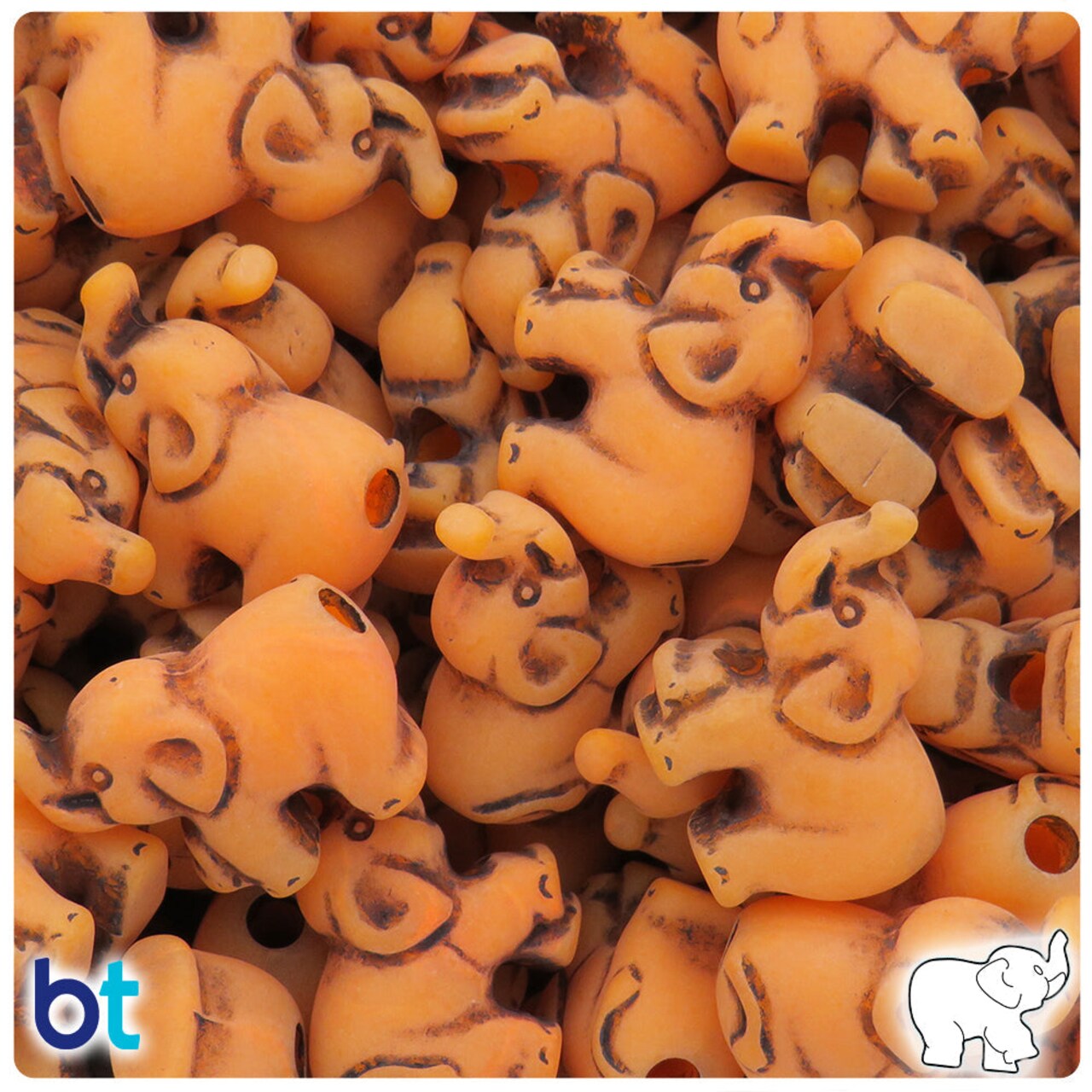 BeadTin Orange Antique 25mm Elephant Plastic Pony Beads (24pcs)